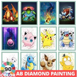 AB Northern Lights Pokemon 90 color Diamond Painting Kawaii Pikachu 5D DIY Mosaic Velvet Cartoon Art Home Decor Kids Gift