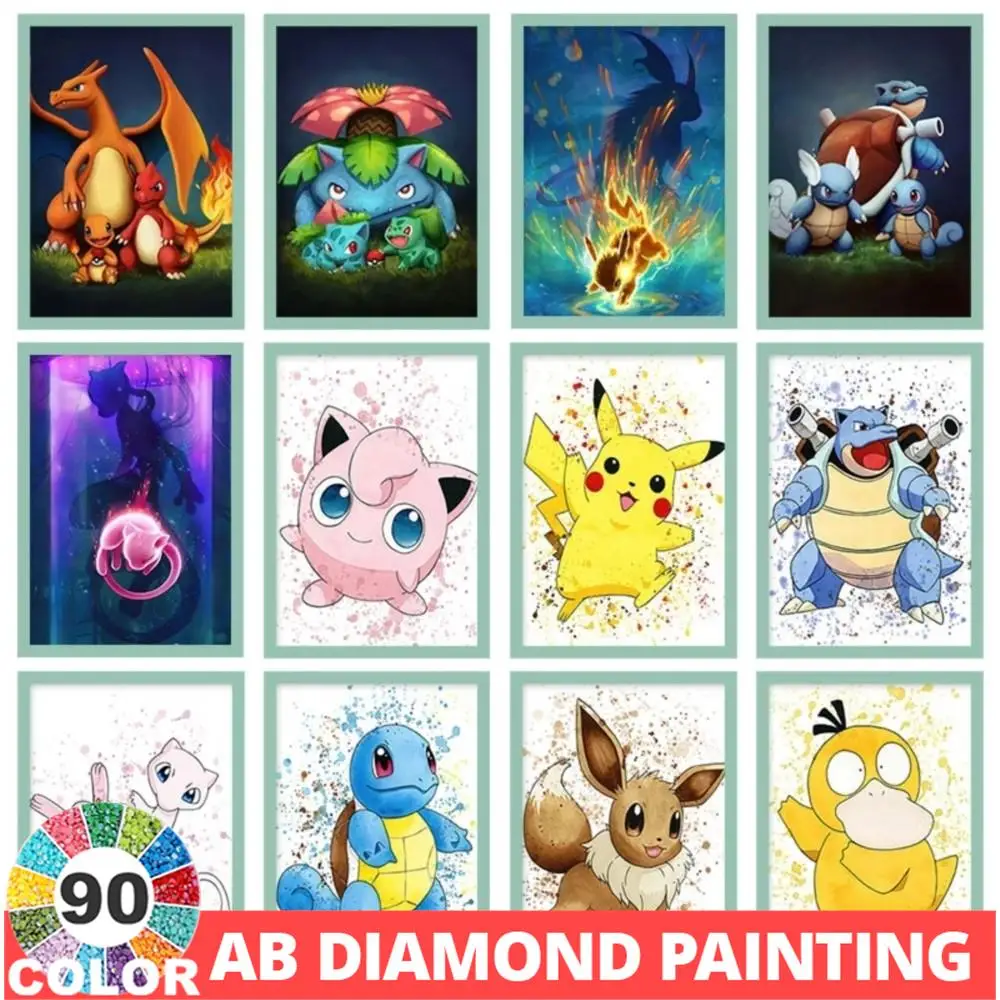 AB Northern Lights Pokemon 90 color Diamond Painting Kawaii Pikachu 5D DIY Mosaic Velvet Cartoon Art Home Decor Kids Gift