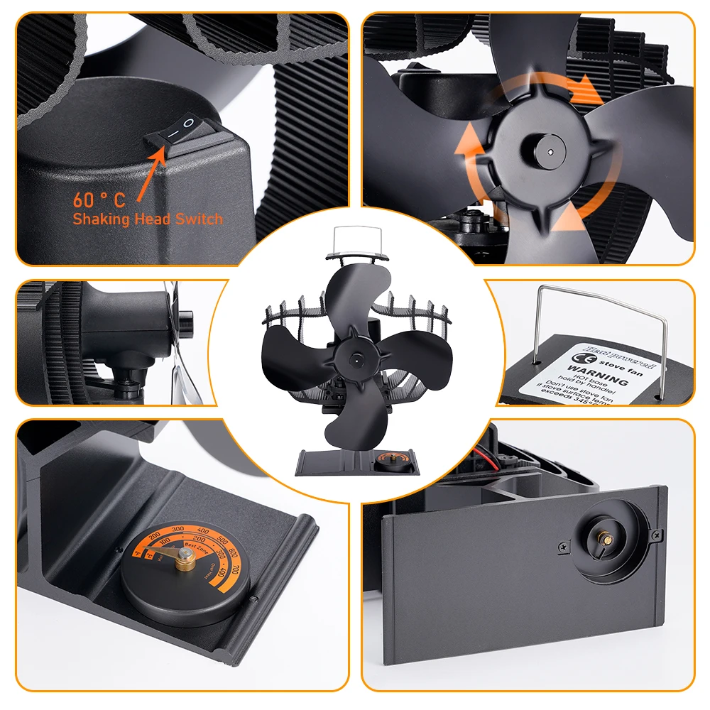 60 Rotation Fireplace Fan 4 Blade Heat-powered Stove Fan Log Wood Burner Eco Quiet Stove Fan Home Efficient Heat Distribution