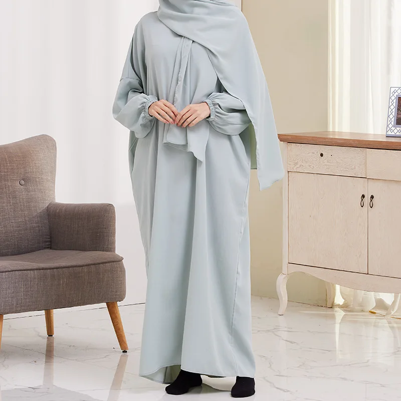 

Elegant Simple plus Size Women's Dress Robe with Headscarf Cross-Border Long Gown Female Apparel Traditional Chinese Ethnic Wear
