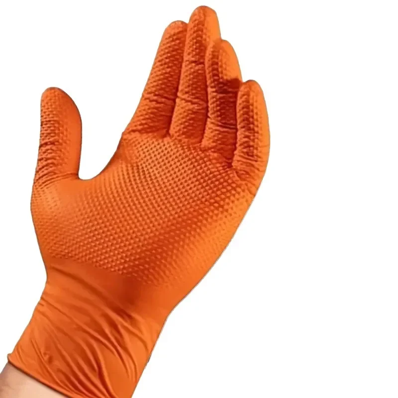 Orange Black Diamond Pattern Thickened Disposable Gloves Heavy Duty Oil Resistant Dirt Resistant Protective Work Gloves