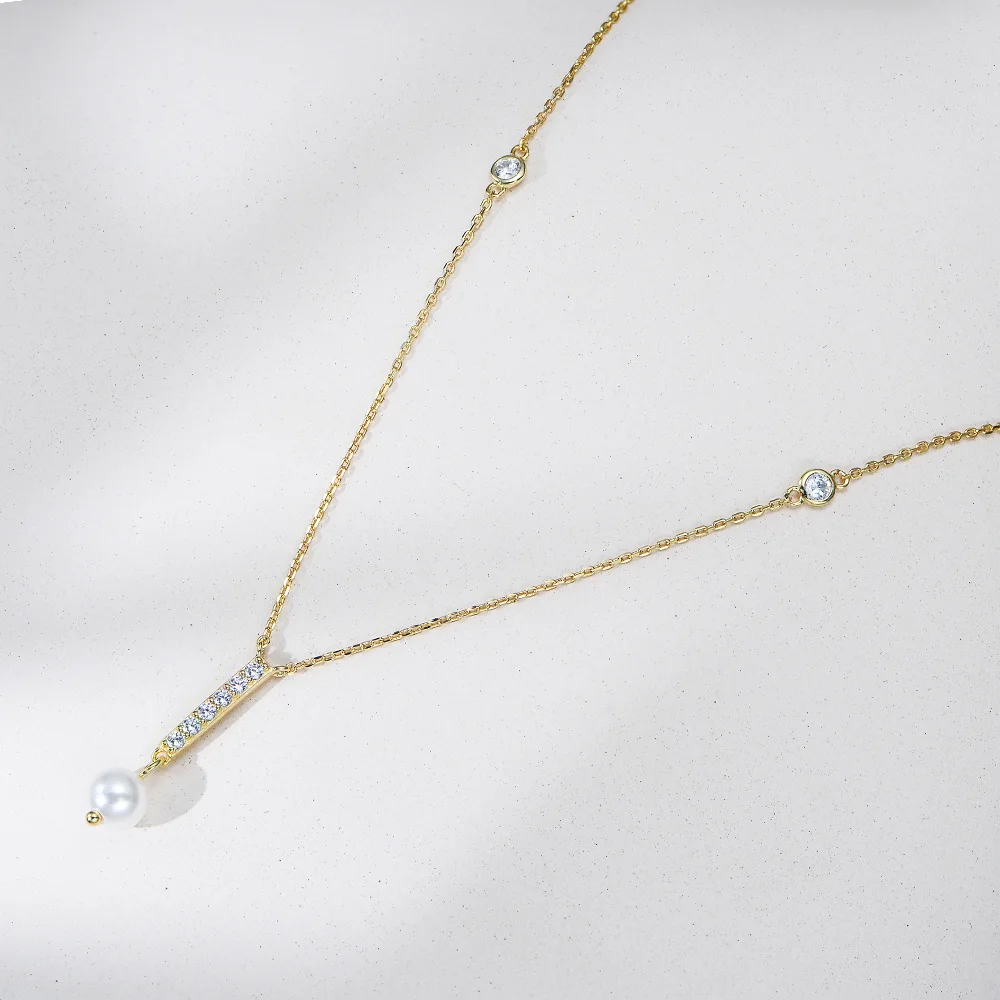

Withered S925 Pure Silver Zircon Geometric Pearl Pendant Necklace For Women's Collarbone Chain