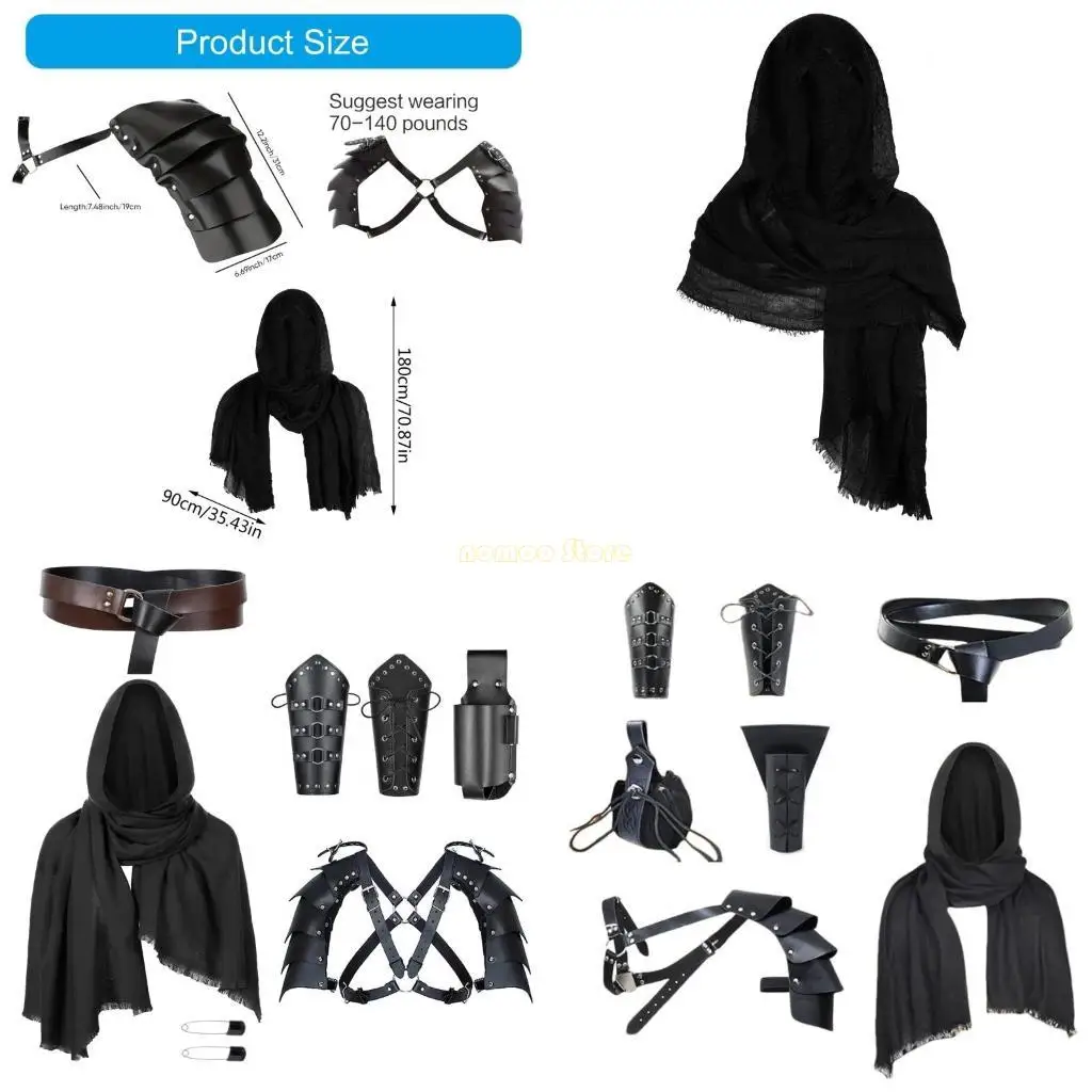 

31BF Medieval Reenactment Costume with Faux Leather Accents Armors Cape Shawl Set