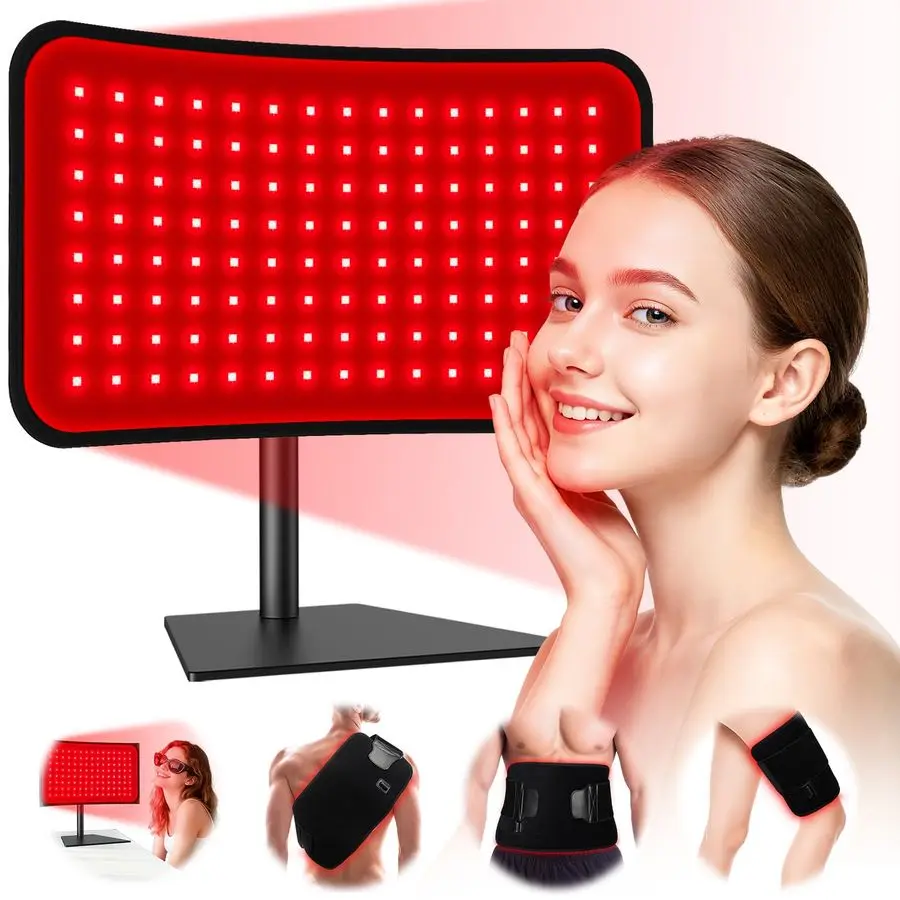 Thérapie par la lumière pour le corps du visage, dispositif de panneau de lumière rouge 2 en 1 avec ceinture, lampe de luminothérapie proche infrarouge 660 nm avec télécommande