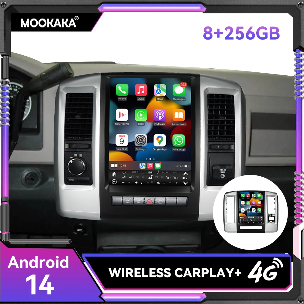Pantalla de 12,1 pulgadas Android 14,0 8 + 256GB para Dodge Ram1500 RAM 1500 2500 2008 - 2018 GPS para coche Navi unidad Multimedia estéreo para automóvil