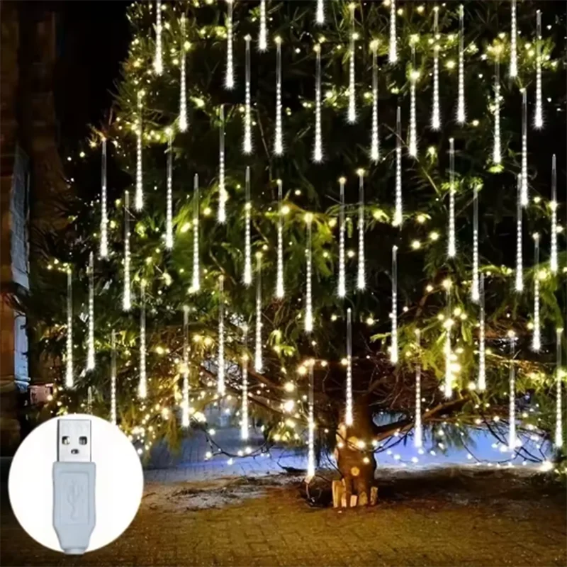 8 Tubes Waterproof Solar Meteor Lights, EU LED Falling Raindrop Meteor Shower Fairy String Lights Outdoor Holiday Patio Decor 30