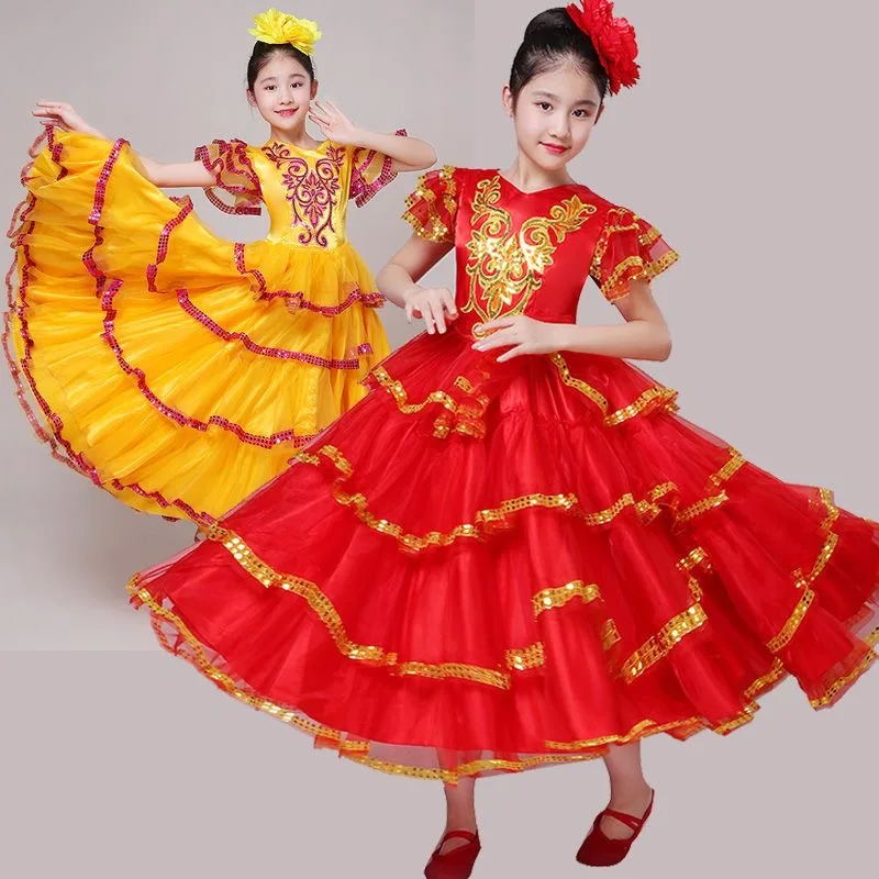 Vestido de Flamenco Español para Niña, Traje de Danza del Vientre, Disfraz de Pelea de Toros, Vestido de Gipsy para Actuaciones en el Escenario
