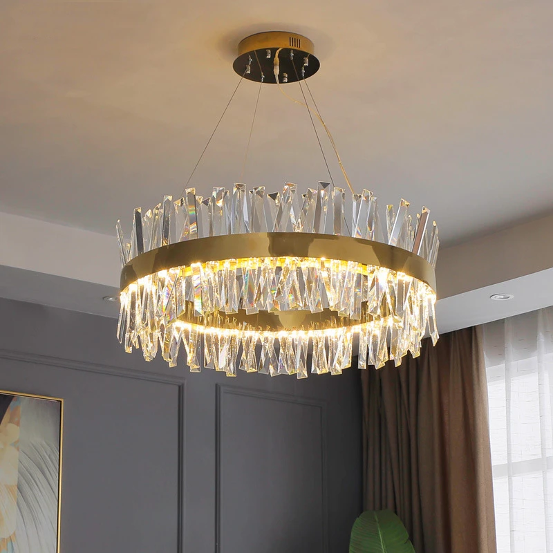 

Modern Crystal Chandelier LED Chrome Gold Round Rectangle Lighting Living Room Bedroom Kitchen Island Lustre Pendant Lamp