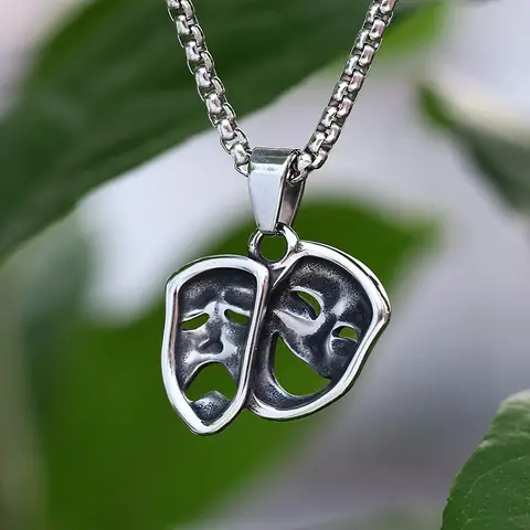 अच्छी पॉलिश नई बाइकर 316L स्टेनलेस स्टील मुस्कान और रो चेहरा लटकन हार पुरुष महिलाओं फैशन आभूषण युगल उपहार के लिए 12 best sales हार स्माइली - №6