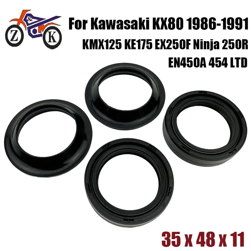 

35x48x11 Motorcycle Front Fork Oil Seal Dust Cover Kit For Kawasaki KX80 1986-1991 KMX125 KE175 EX250F Ninja 250R EN450A Z400