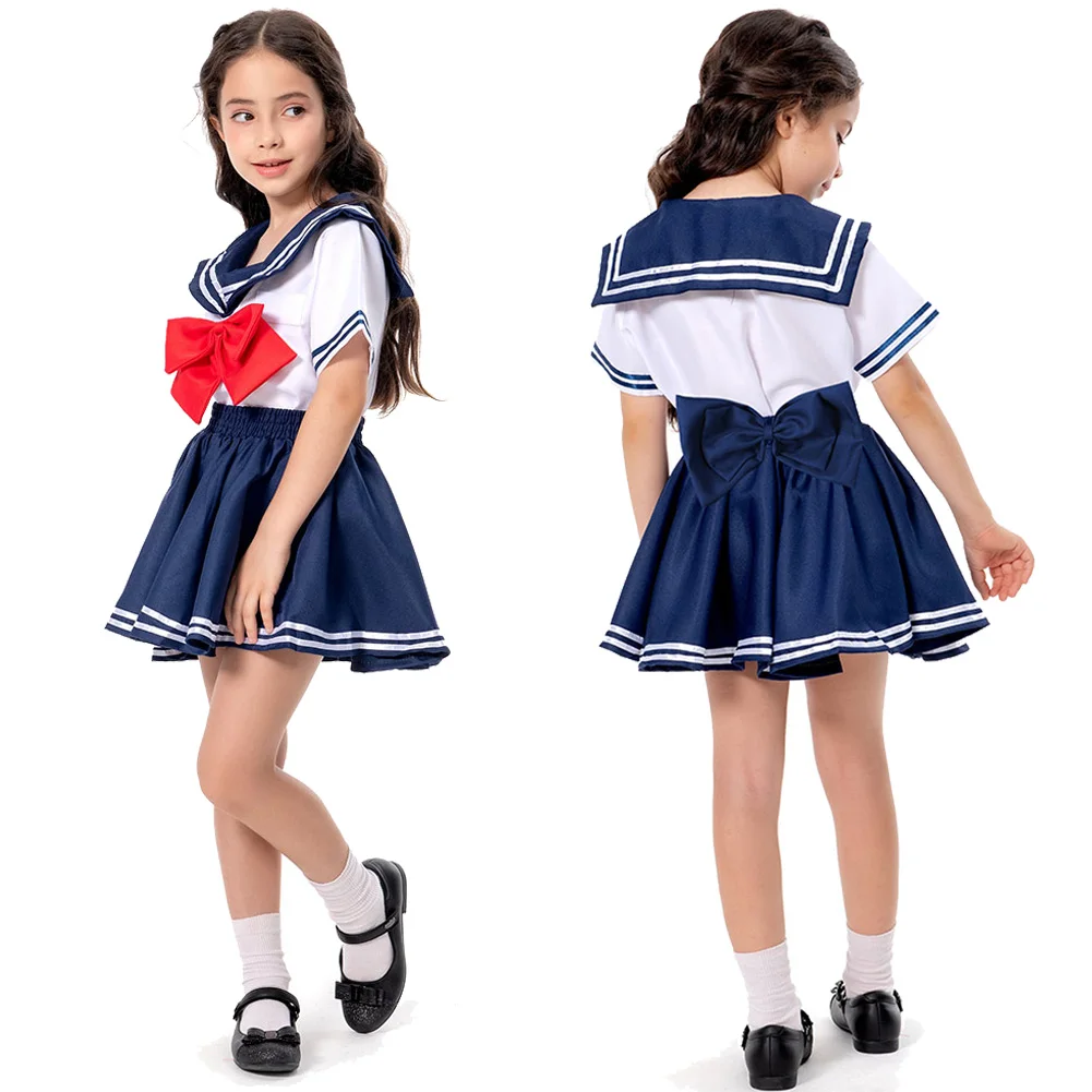 Verkleidung japanischen Studenten Cosplay Kind Mädchen Schuluniform Kleid Kostüm Kinder Rollenspiel Outfits Rollenspiel Phantasie Party Stoff