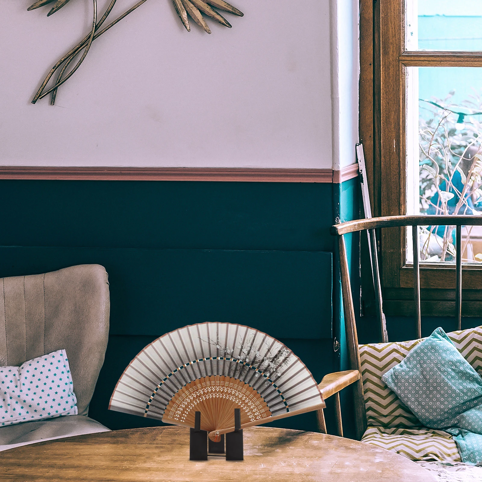 

Japanese Style Fan Holder Storage Accessory Holders for Decorative Fans Wall-mounted Bracket Wood Hand Table Elegant