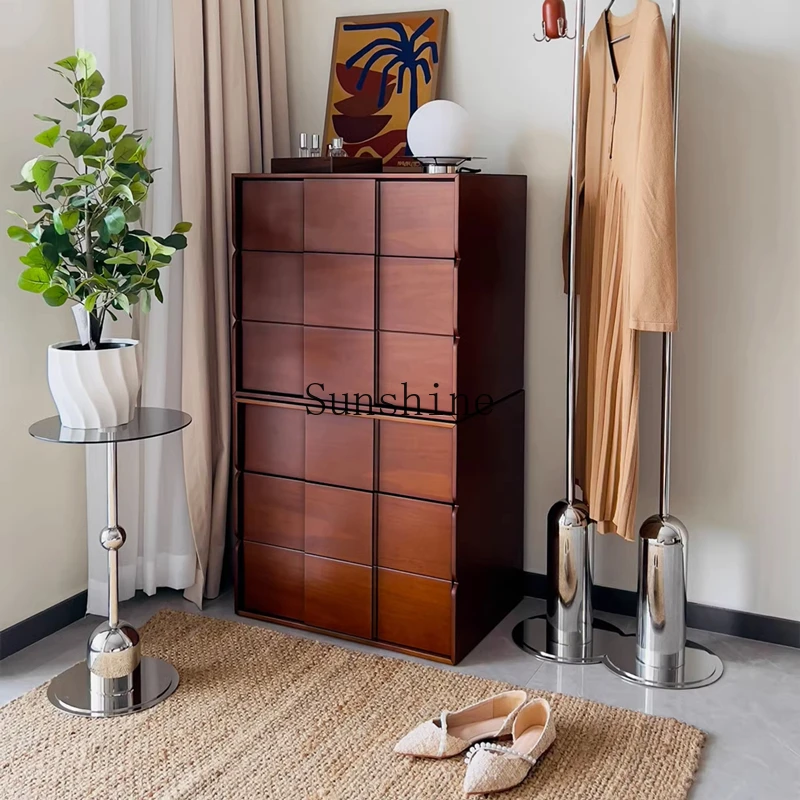 

Medieval solid wood card door cabinet combination module, living room TV floor-to-ceiling small apartment storage