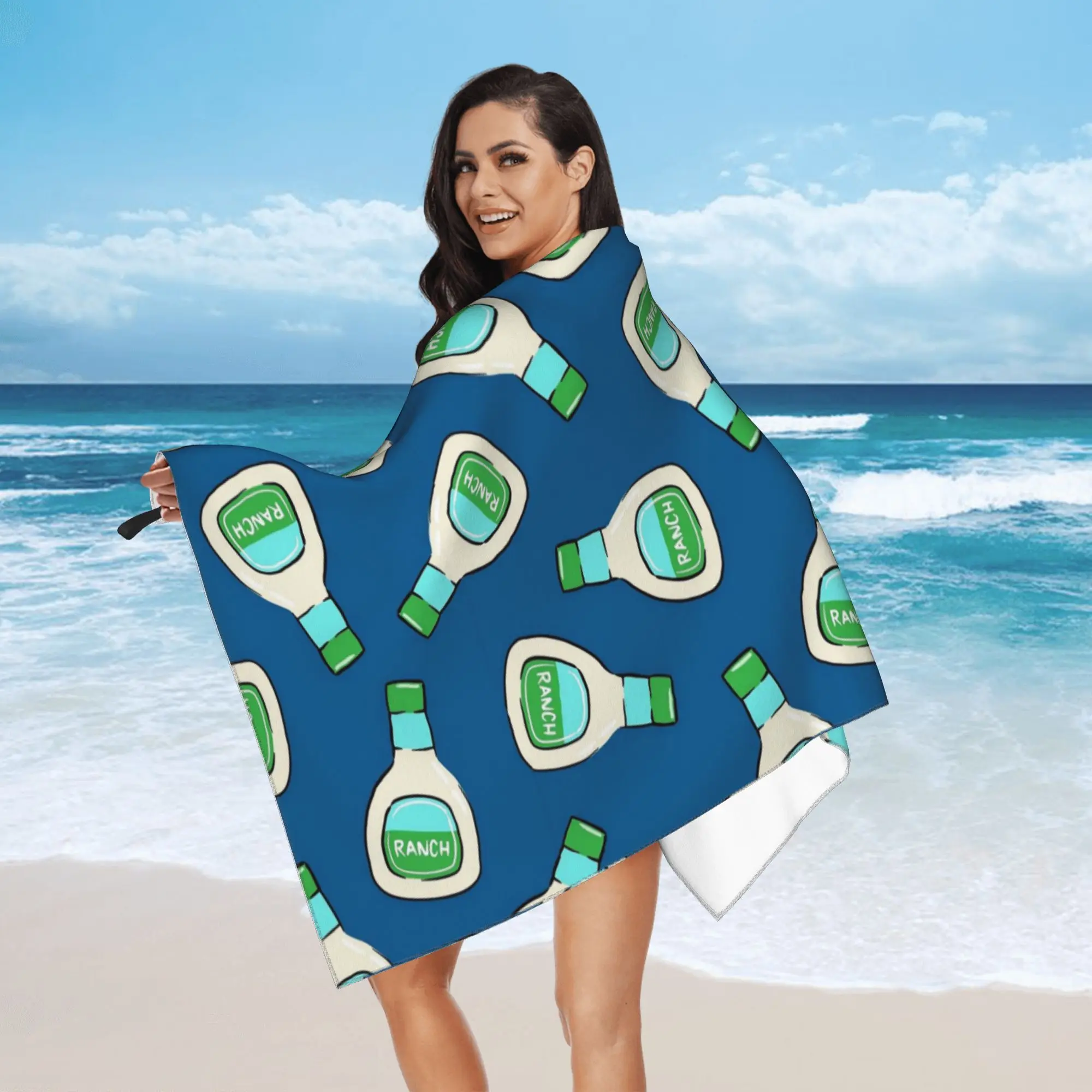Ranch - salad dressing bottle (blue) Beach Towel Soft Microfiber Quick Dry Absorbent Quick Towels For Swimming