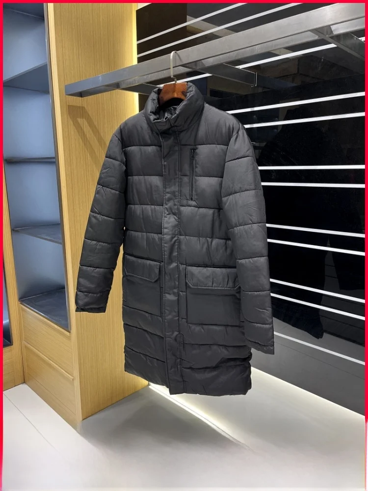 

Briti Sle Winter Casual Cotton Jaet Men's Windproof Faionable Stand Collar Mid-Length Warm Windproof Cotton Coat