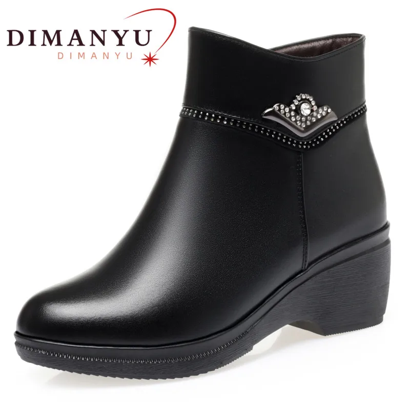 

DIMANYU Winter Boots Mother Shoes Women Genuine Leather Wedge Women Large Size Ankle Boots High Heel Non-slip Snow Boots Women