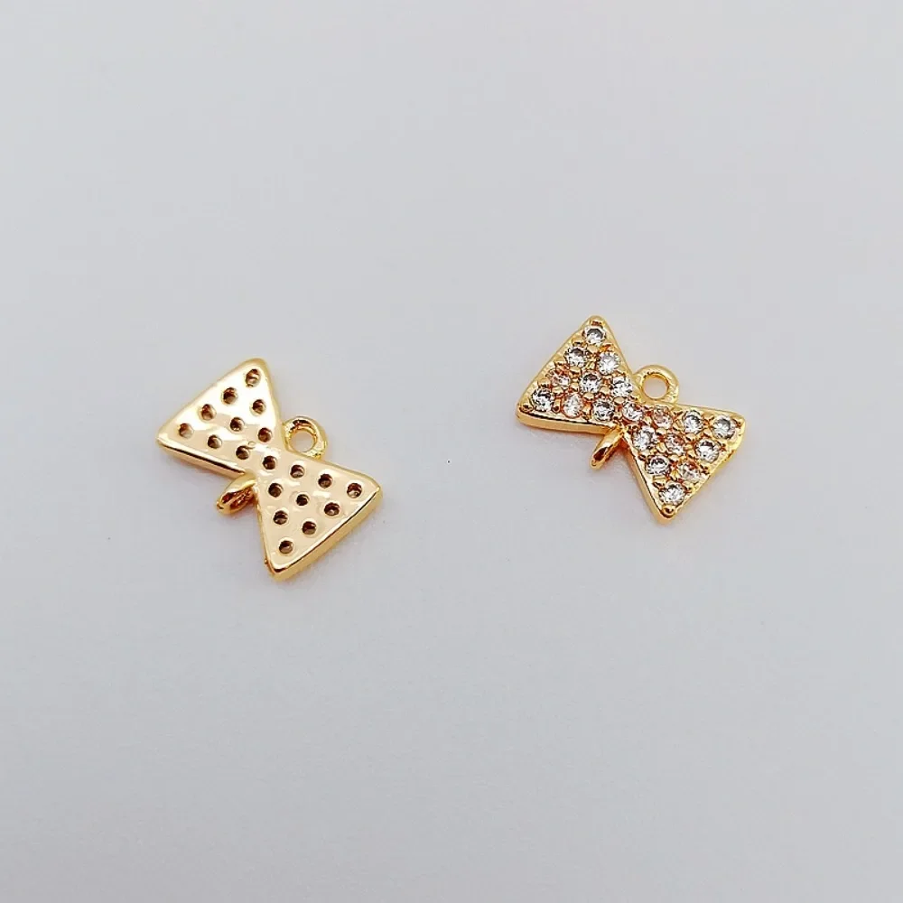 

14K Gold-plated Micro-inlaid Zircon Double Hanging Bow Link Piece, Handcrafted DIY Jewelry Accessory Material
