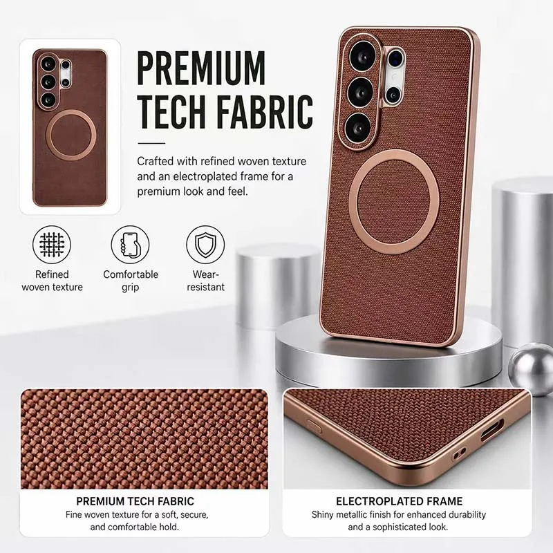 New Luxury Woven Texture Hard PC Shock-Absorbing Magnetic Phone Case For Samsung Galaxy S26Ultra S25 Compatible With For Magsafe