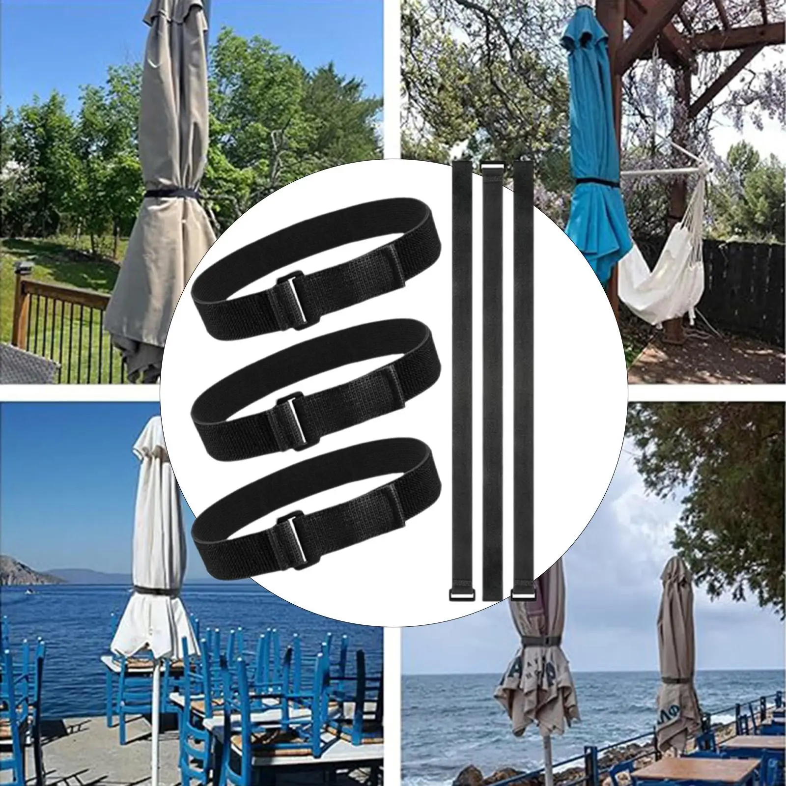 

6x Patio Umbrella Straps Black for Organizer Keeping Outdoor Umbrella Closed 1x23.6 inch Tie Down Straps Parasol Securing Straps