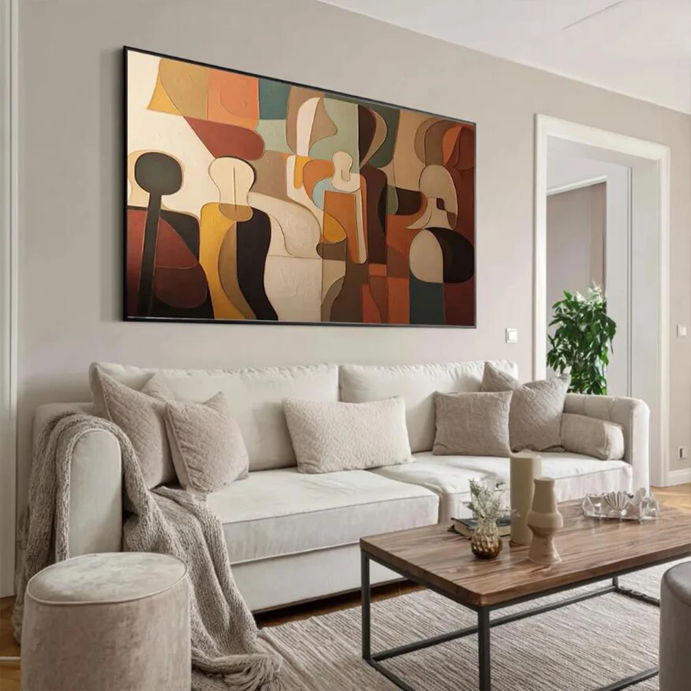 Large Colorful Abstract Wall Painting Brown & Orange Minimalist Contemporary Art Modern Framed Home Decor