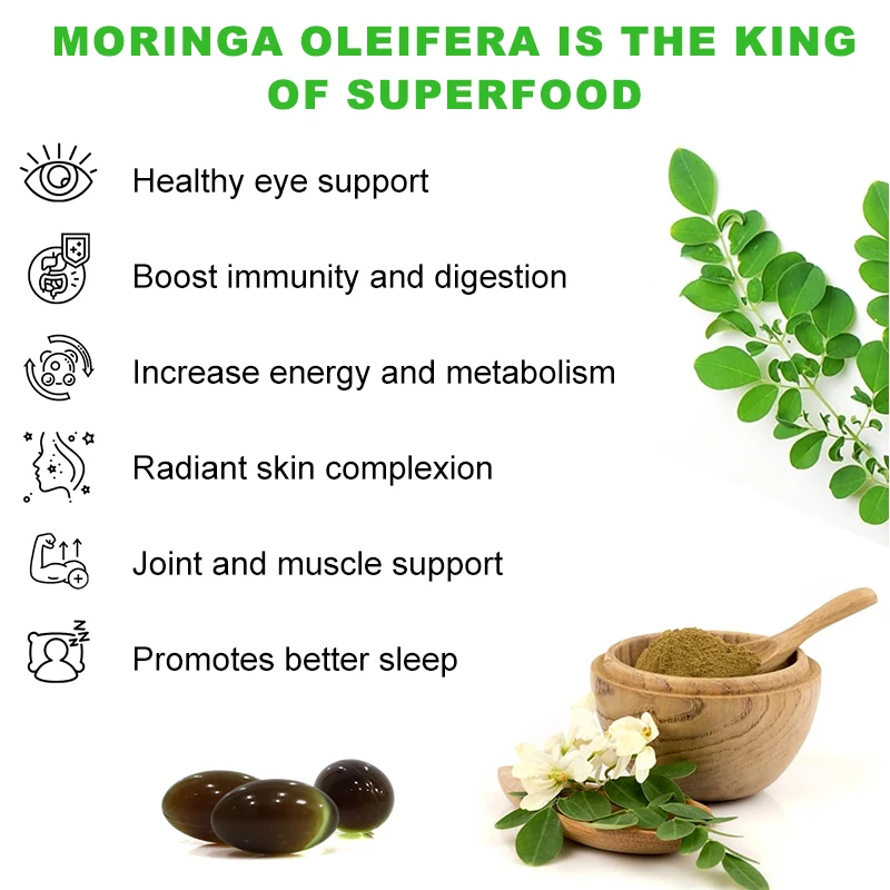 Mulittea Natural Moringa Leaf Capsule Compound Vitamin Helps Energy Metabolism & Detoxify Antioxidant Improves Immune System