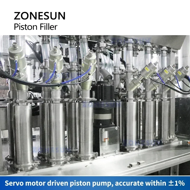ZONESUN-enchufe automático de pistón, máquina de llenado de pasta gruesa, equipo de llenado neumático volumétrico, Servo bomba ZS-YT12T-12PX