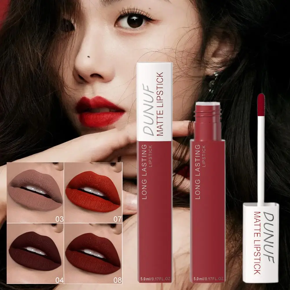 8 Colors Matt Velvet Lip Gloss Brown Red Nude Liquid Lipstick Long Lasting Waterproof Non-stick Cup Lip Glaze Lips Tint Makeup
