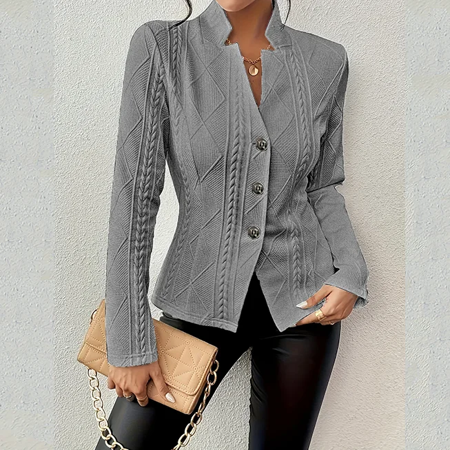 Frauen Blazer Jacke Anzug Mantel Einreiher Stehkragen Schlank Oberbekleidung Temperament Büro Dame 2025, Frühling Vintage Tops – Detail 18