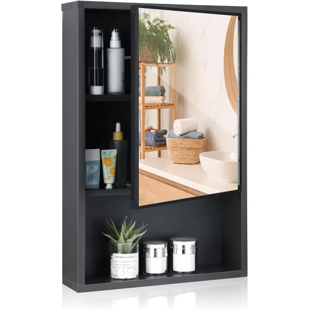 

Medicine Cabinets with Mirror Door Bathroom Wall Cabinets with Open Shelves Wall Mounted Framed Storage Cabinets for Bathroom