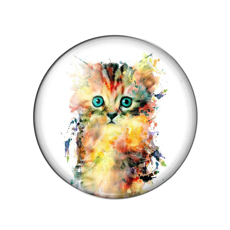 Beautiful Watercolor Cute Cats Drawing 10pcs mixed 12mm/18mm/20mm/25mm Round photo glass cabochon demo flat back Making findings