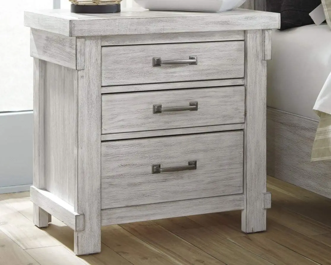 Brashland Farmhouse 3 MELNightstand avec construction en queue d'aronde, 2 prises électriques et 2 ports de chargement USB, texturé blanc