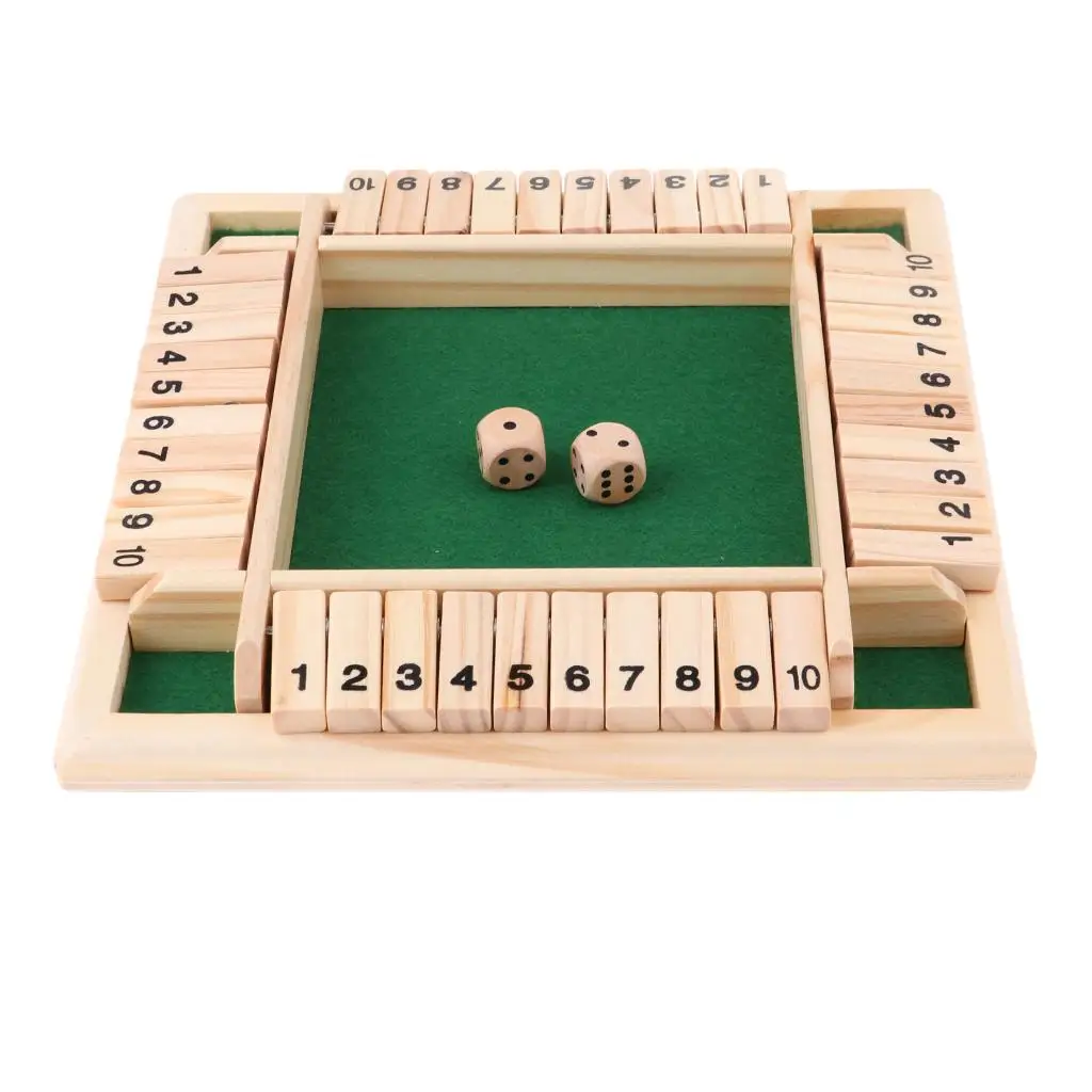 Deluxe 4-Sided 1-10 Numbers Shut the Box Dice Drinking 4-Players Fun Table