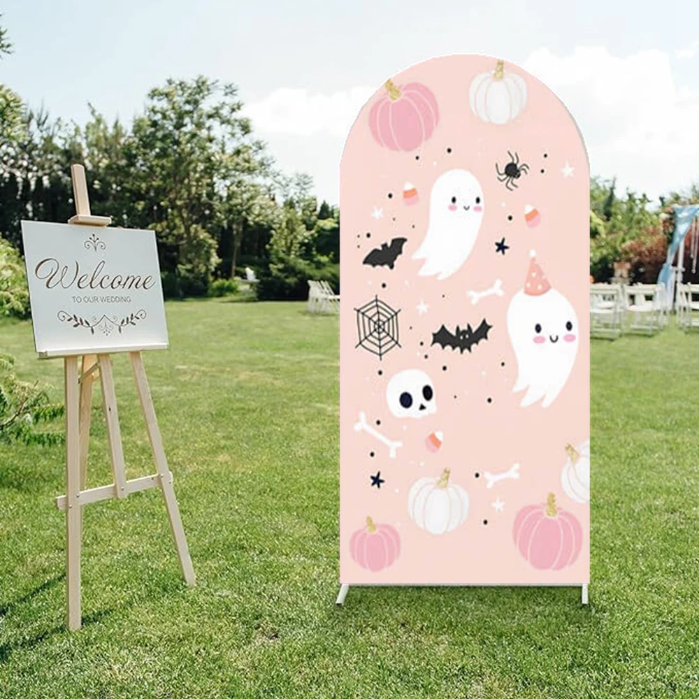 Mockika زينة استحمام الطفل خلفية قوسية مخيطة مزدوجة كعكة الهالوين تحطيم الشبح الصغير خلفية عيد ميلاد سعيد