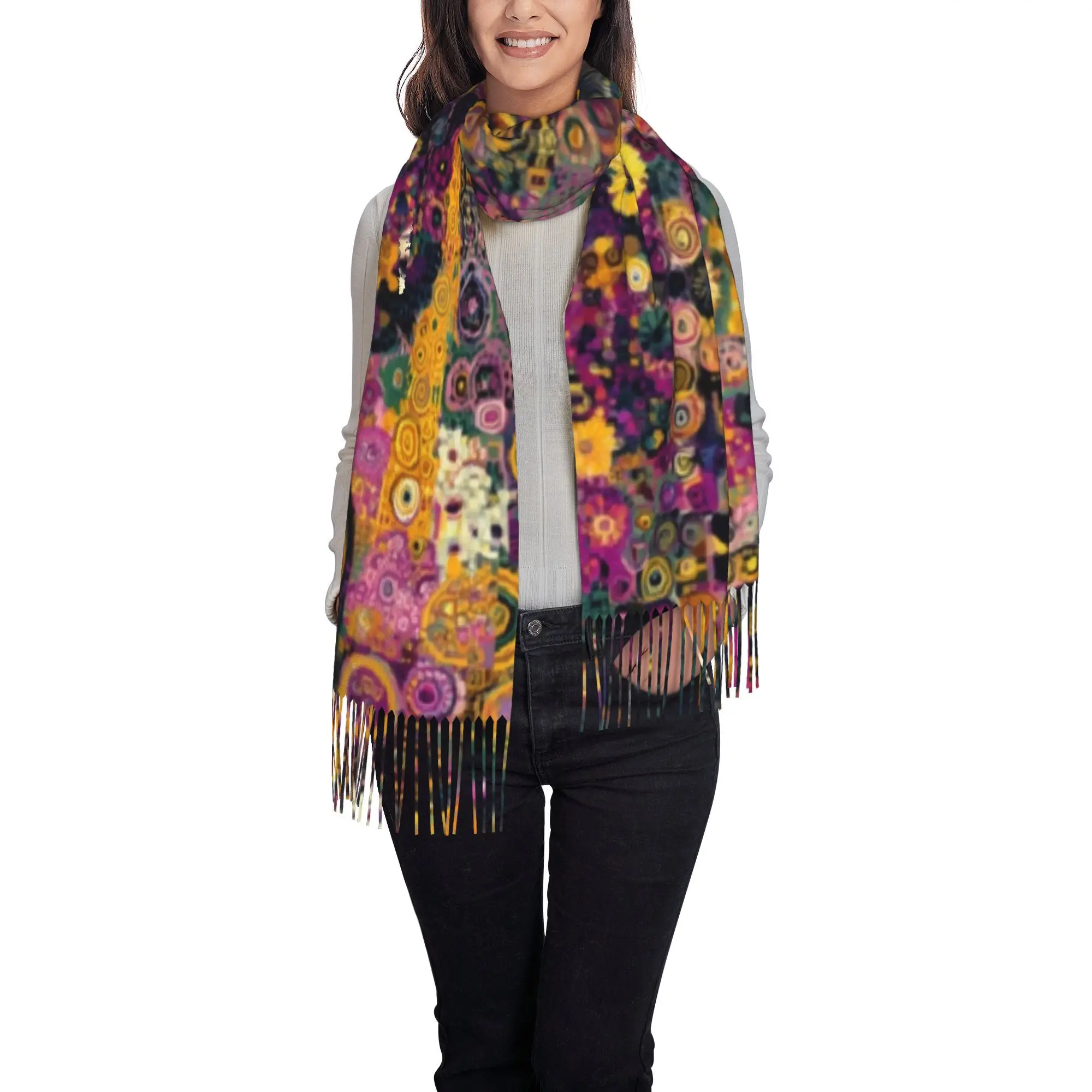 1pc Surreal Klimt Inspired Golden Mosaic Garden Soft and Warm Scarf, Suitable for Autumn, Winter, Spring, Outdoor Activities