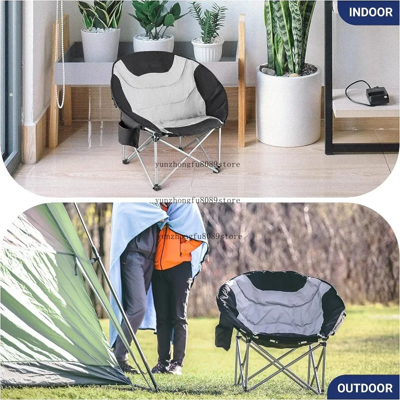 Oversized Padded Camping Moon Chair, Foldable Outdoor Chair with Storage Bag, Cup Holder and Backpack Design view 4