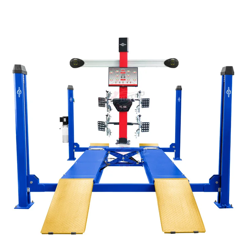 3D wheel aligner for tires with four-column lift wheels