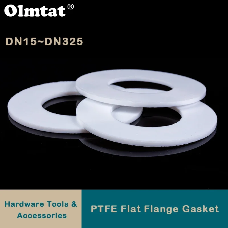 DN15 ~ DN300 PTFE Flat  Flange Gasket Thickness 3mm  O Ring Seal Spacer Oil Resistance Washer Round Shape White