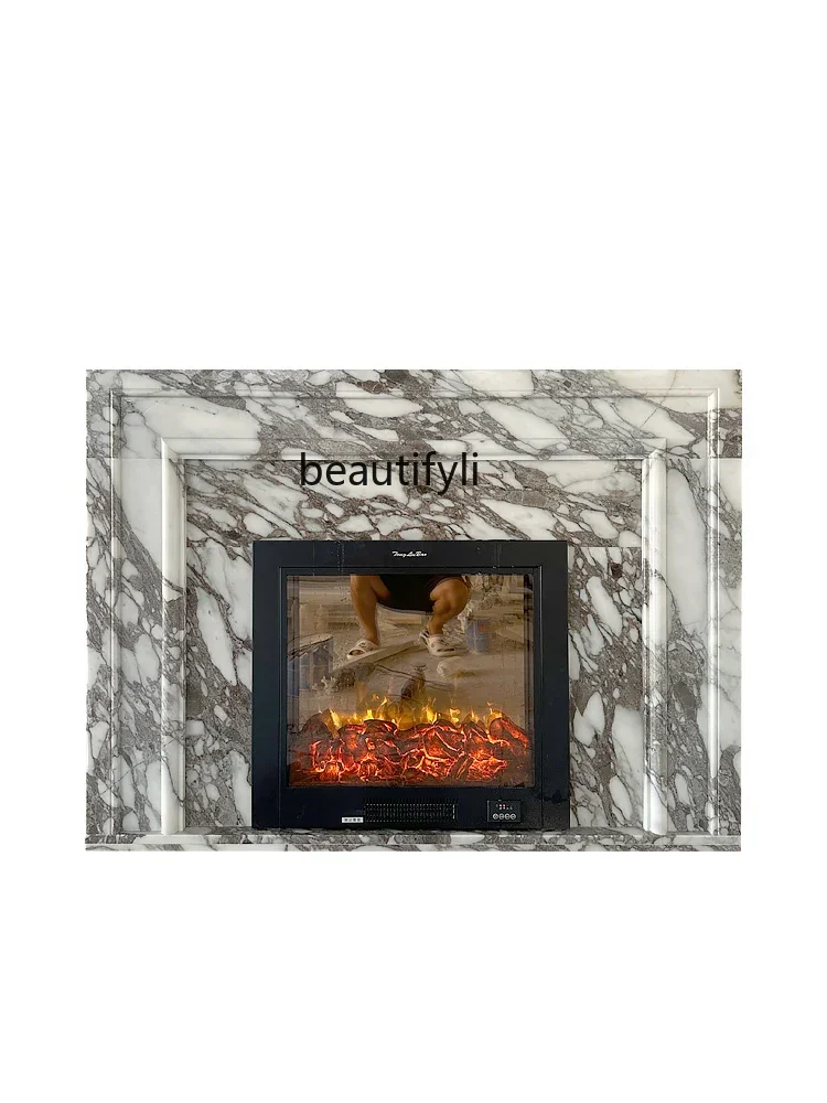 

Marble fireplace French simple white stone imported living room decorative cabinet natural fireplace rack