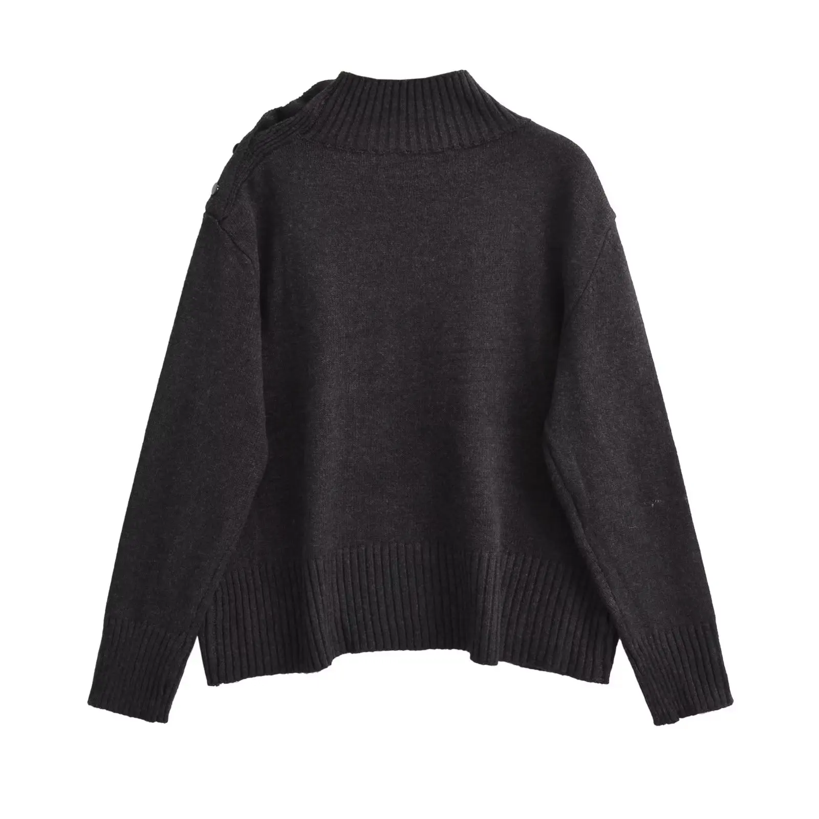 

Maxdutti Winter French Loose Sweater Lazy Style Retro Button Design High Neck Knitwear Women Pullovers Tops