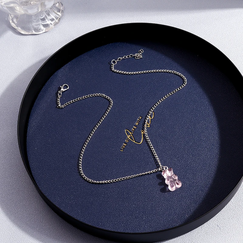 Fashion Candy Color Gummy Bear Necklaces for Women Girls Cartoon 3D Animal Necklace Pendants Party Jewelry Gifts