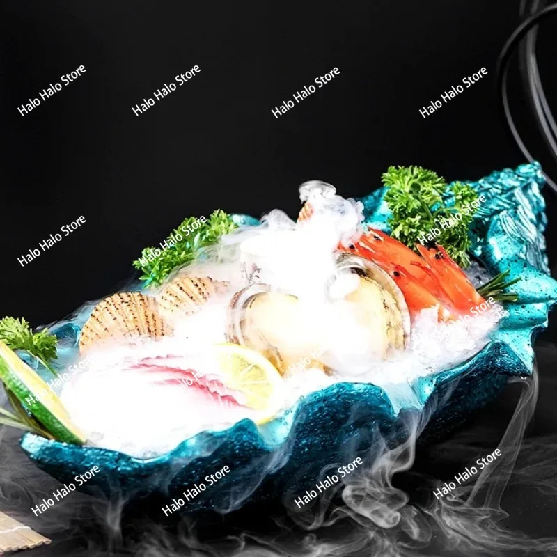 Luxury Conch Sashimi Platter with Dry Ice Tray - Non-Toxic Porcelain Serving Dish for Sushi Salmon Crudo Presentation