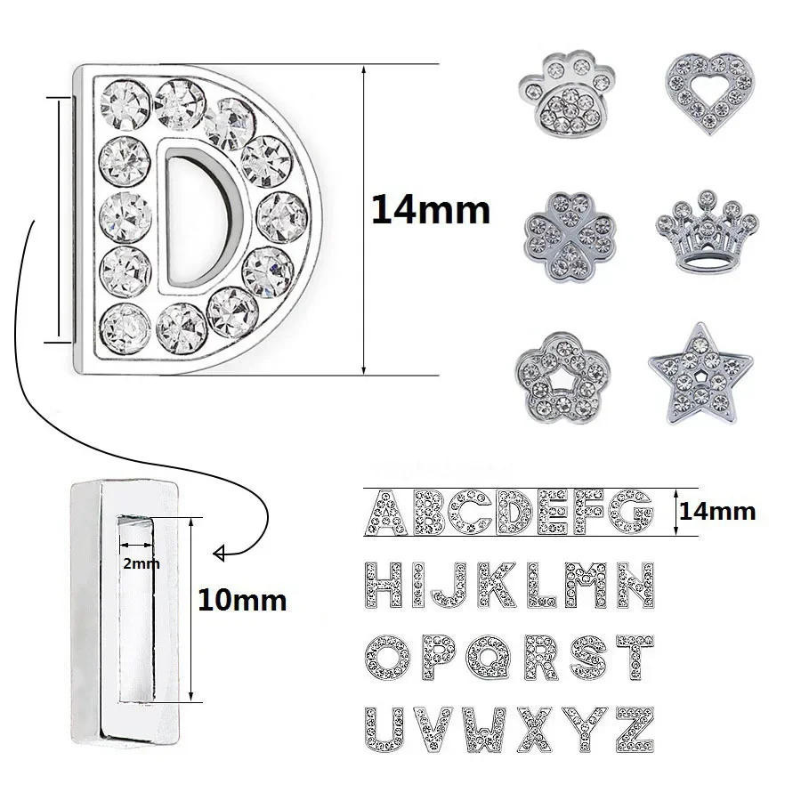 Atacado 10mm strass slide carta encantos para fazer jóias pulseira feminina alfabeto A-Z coleira para animais de estimação colar diy acessórios