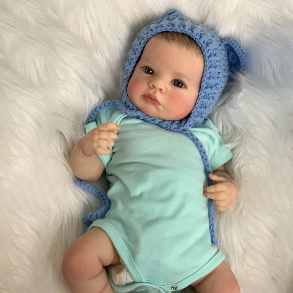 NPK 19inch Newborn Baby Doll Handmade Lifelike Reborn Loulou Awake Soft Touch Cuddly Doll with 3D Painted Skin Visible Veins New