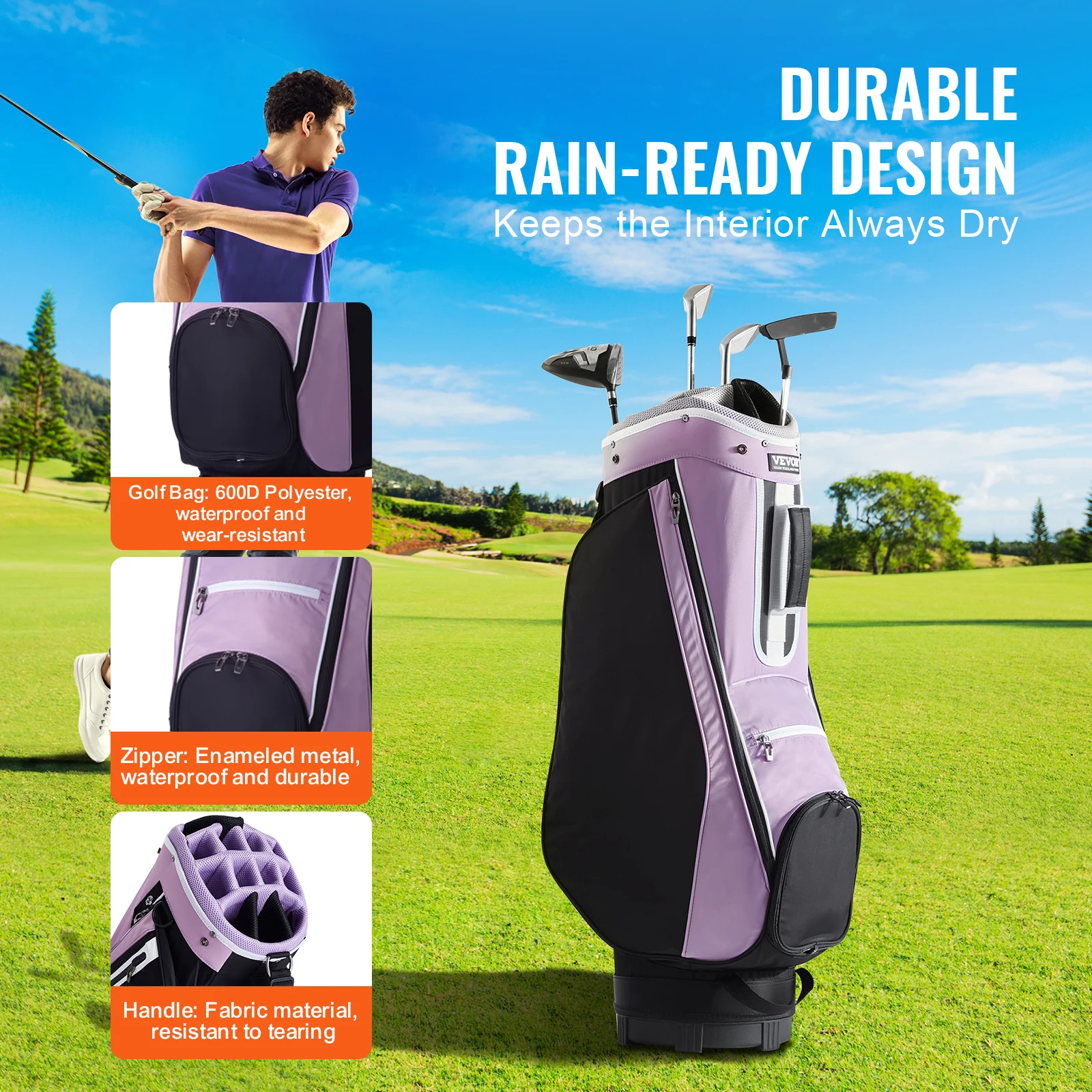 حقيبة عربة VEVOR-Golf مزودة بفاصل منظم 14 طريقة ، حقيبة عربة ممتازة بجيوب متعددة 36 بوصة ، حقائب جولف متينة مع مقابض