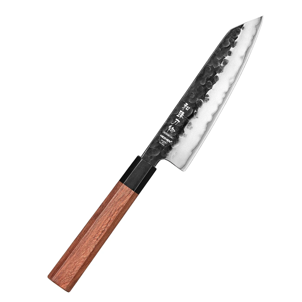 HEZHEN 5,8 Zoll Bunka Messer Dreischichtiger Verbundstahl Edelstahl Roter Holzgriff Küche Kochen Utility Kochmesser