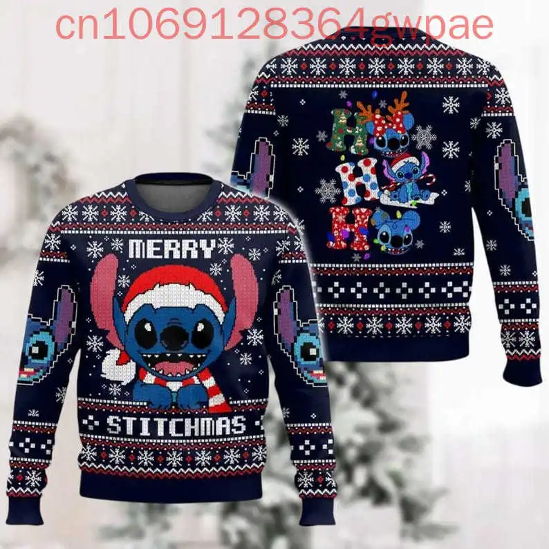 Disney Stitch Christmas Ugly Men Sweater Personalized Santa Hat Sweatshirt Cartoon Xmas Sweatshirt Magic Kingdom Merry Christmas