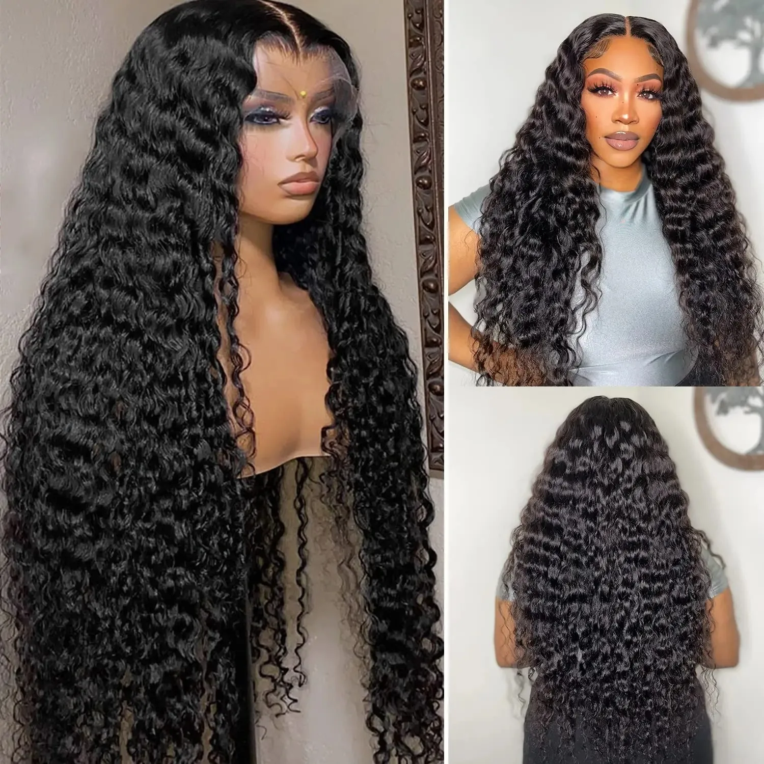 Perucas Curly Onda Profunda para Mulheres Negras, Perucas Dianteiras Lace Transparente HD, Cabelo Humano, Peruca Frontal de Renda, Molhada e Ondulada, 13x4, 13x6, 30 polegadas