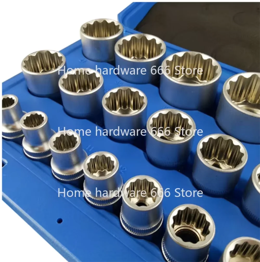 

21PC 6/12 Corners Socket Wrench Set Lock Socket Torx Hex Torx Splined Bit Set 1/2” Hex Repair Tool Kit 8-32mm
