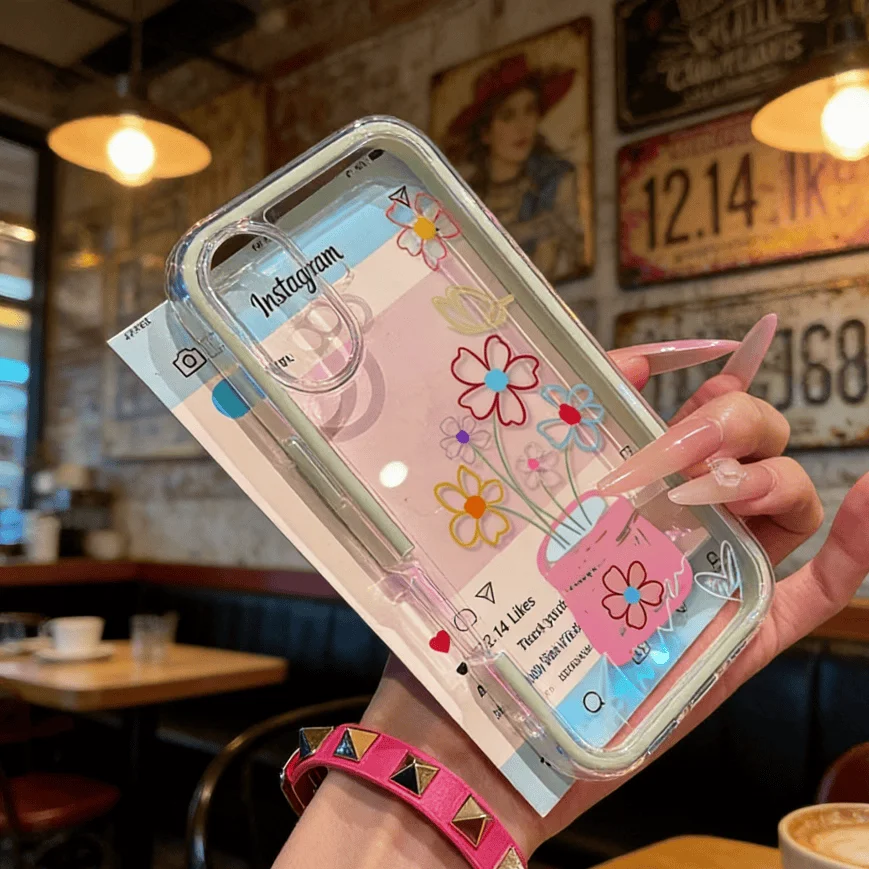 

2-Layer Case for iPhone 17 Air Pro Max 16 15 14 13 12 11 Plus Transparent Camera Protection Male Female Bumper Colorful Flower