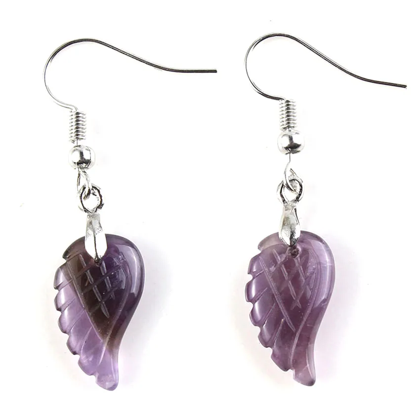 KFT Natural Carved Angel Wings Crystal Quartz Earring Lapis Lazuli Agate Dangle Hook Drop Stone Women Girls Earrings Jewelry